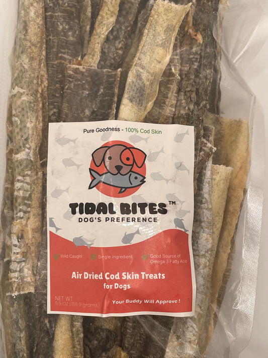 Air Dried Cod Skin Dog Treats – Tidal Bites Premium Quality, Single Ingredient Fish Chews for Dogs, Healthy Natural Skin Sticks – Safe & Edible Chew Treats