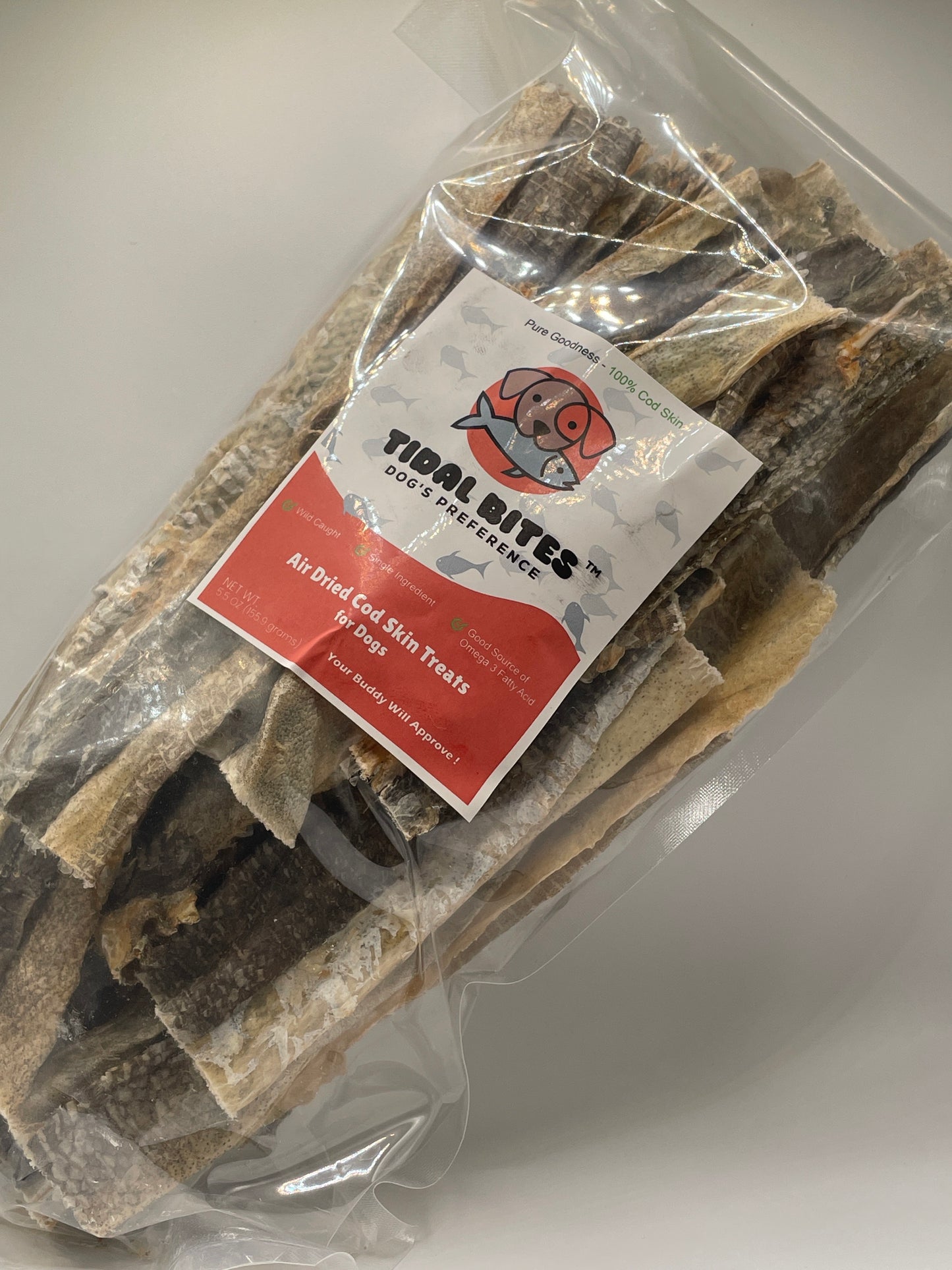 Air Dried Cod Skin Dog Treats – Tidal Bites Premium Quality, Single Ingredient Fish Chews for Dogs, Healthy Natural Skin Sticks – Safe & Edible Chew Treats