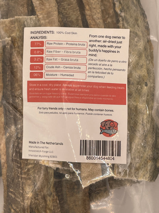 Air Dried Cod Skin Dog Treats – Tidal Bites Premium Quality, Single Ingredient Fish Chews for Dogs, Healthy Natural Skin Sticks – Safe & Edible Chew Treats