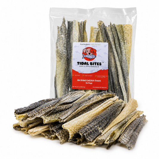 Air Dried Cod Skin Dog Treats – Tidal Bites Premium Quality, Single Ingredient Fish Chews for Dogs, Healthy Natural Skin Sticks – Safe & Edible Chew Treats