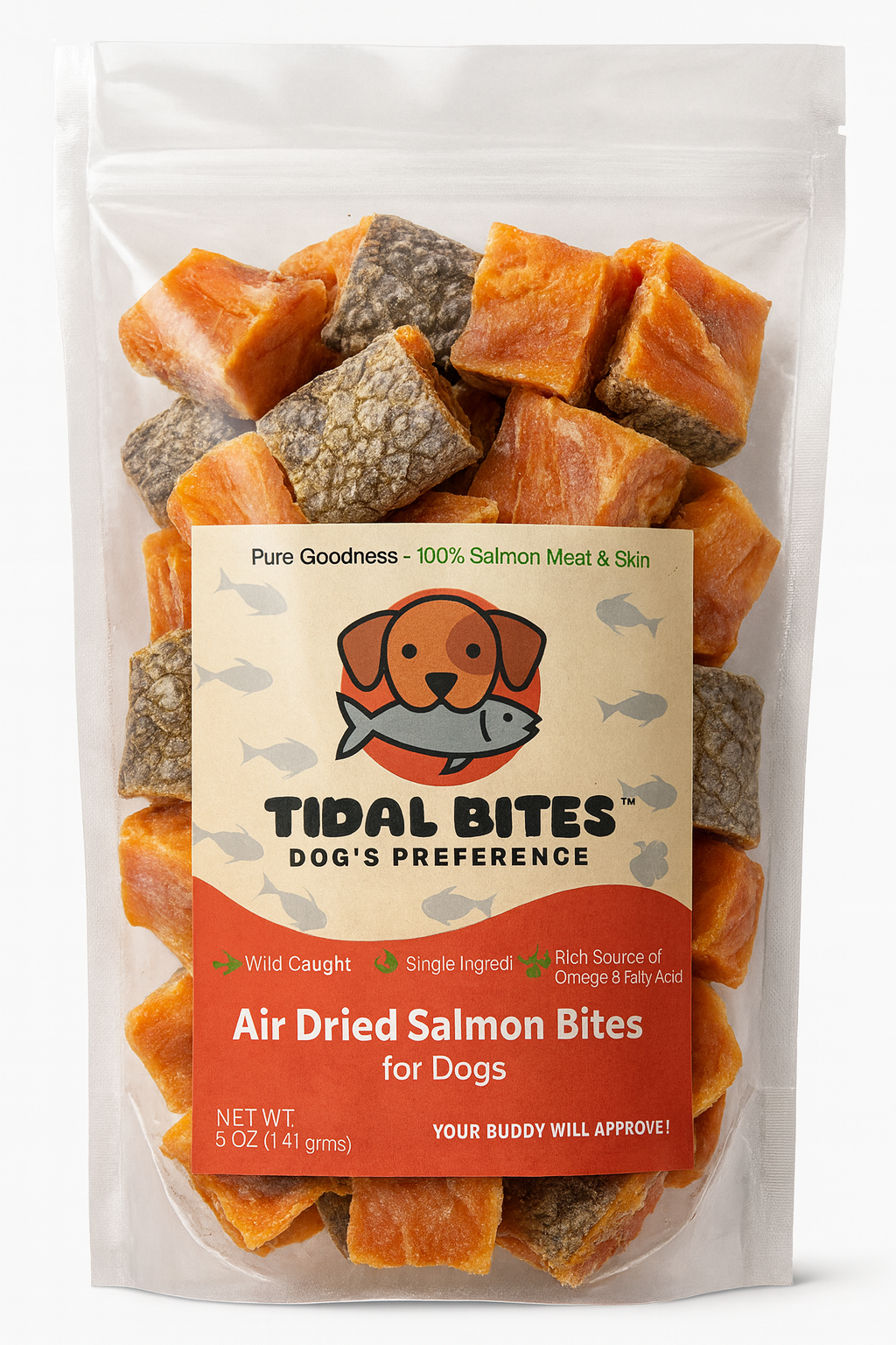 Air Dried Salmon Bites for Dogs – Tidal Bites Premium Salmon Meat & Skin, Single Ingredient Fish Treats, Bite-Sized, High in Omega-3, Healthy Training & Reward Snacks